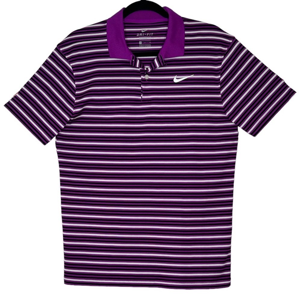 Nike Shirt Men's Dri Fit‎ Purple Striped Short Sleeve Polo Standard fit Small